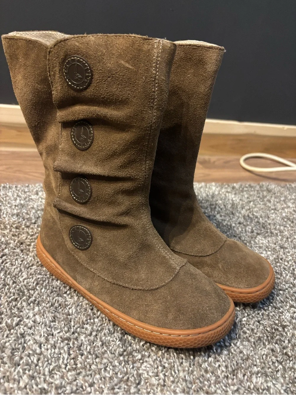Livie & Luca Girls Size 3 Brown Suede Tall Boots Button Detail Zip